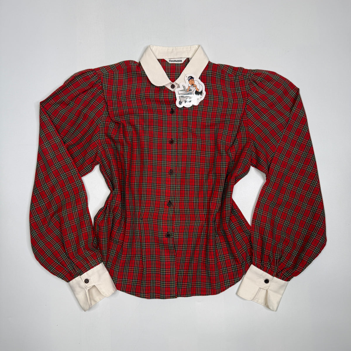 VTG Foxmoor Blouse Tartan Plaid Peter Pan Collar Puff Sleeve Blouse S