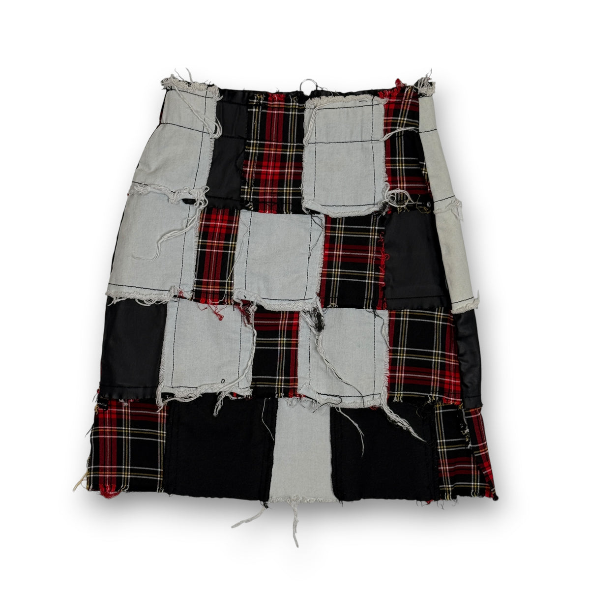 Custom Patchwork Plaid Denim Punk Mini Skirt 24"