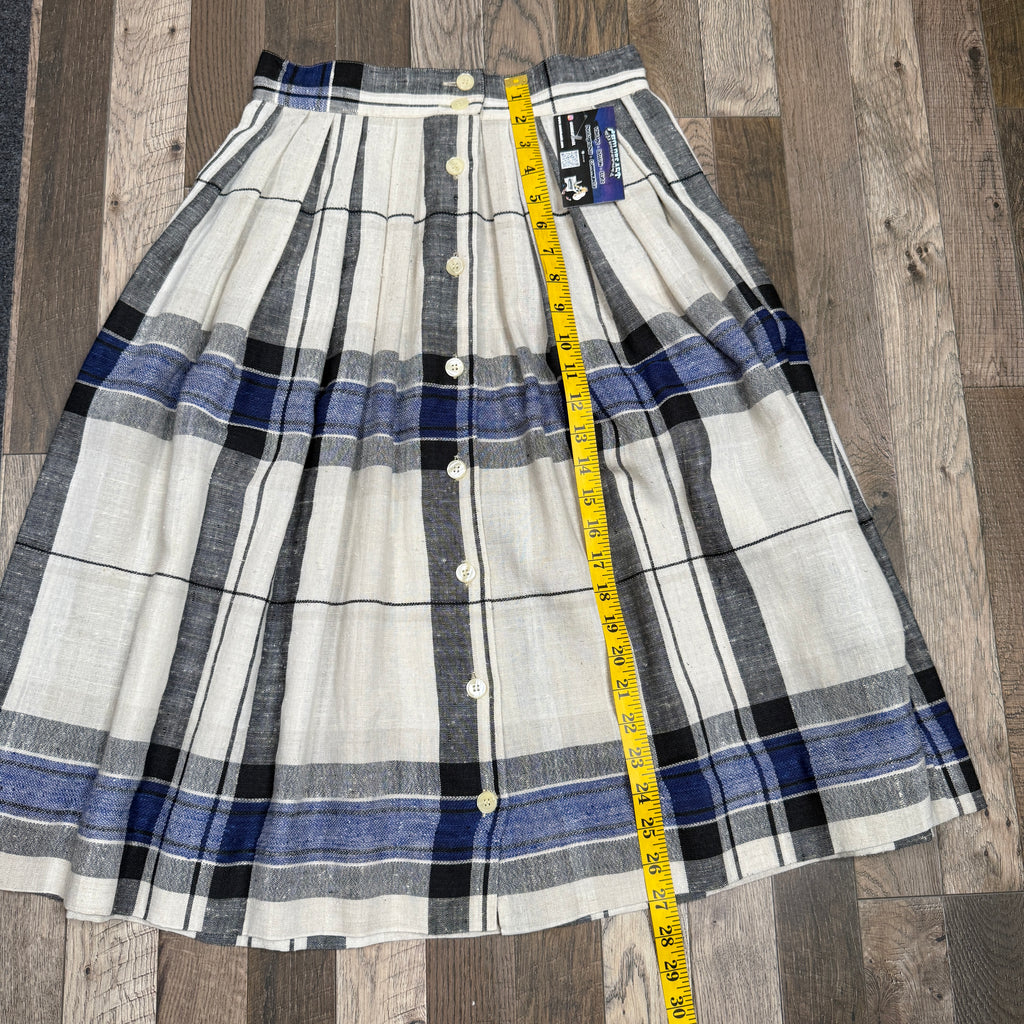 VTG Chaus Skirt Plaid Button Front A Line Skirt 26" S