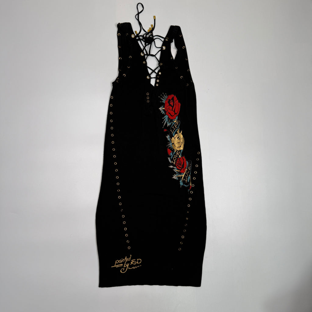 Ed Hardy Love Graphic Rhinestone Bodycon Dress S