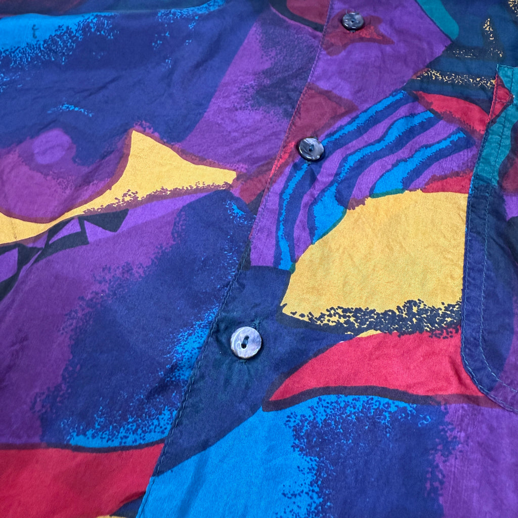 VTG In Private Geometric Art Silk Button Up M