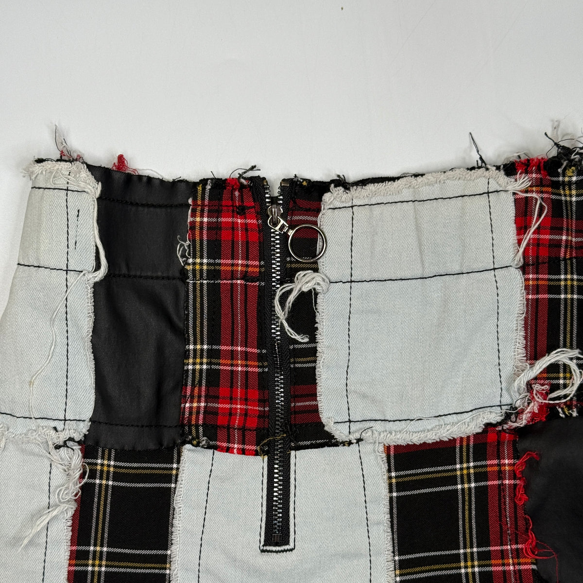 Custom Patchwork Plaid Denim Punk Mini Skirt 24"