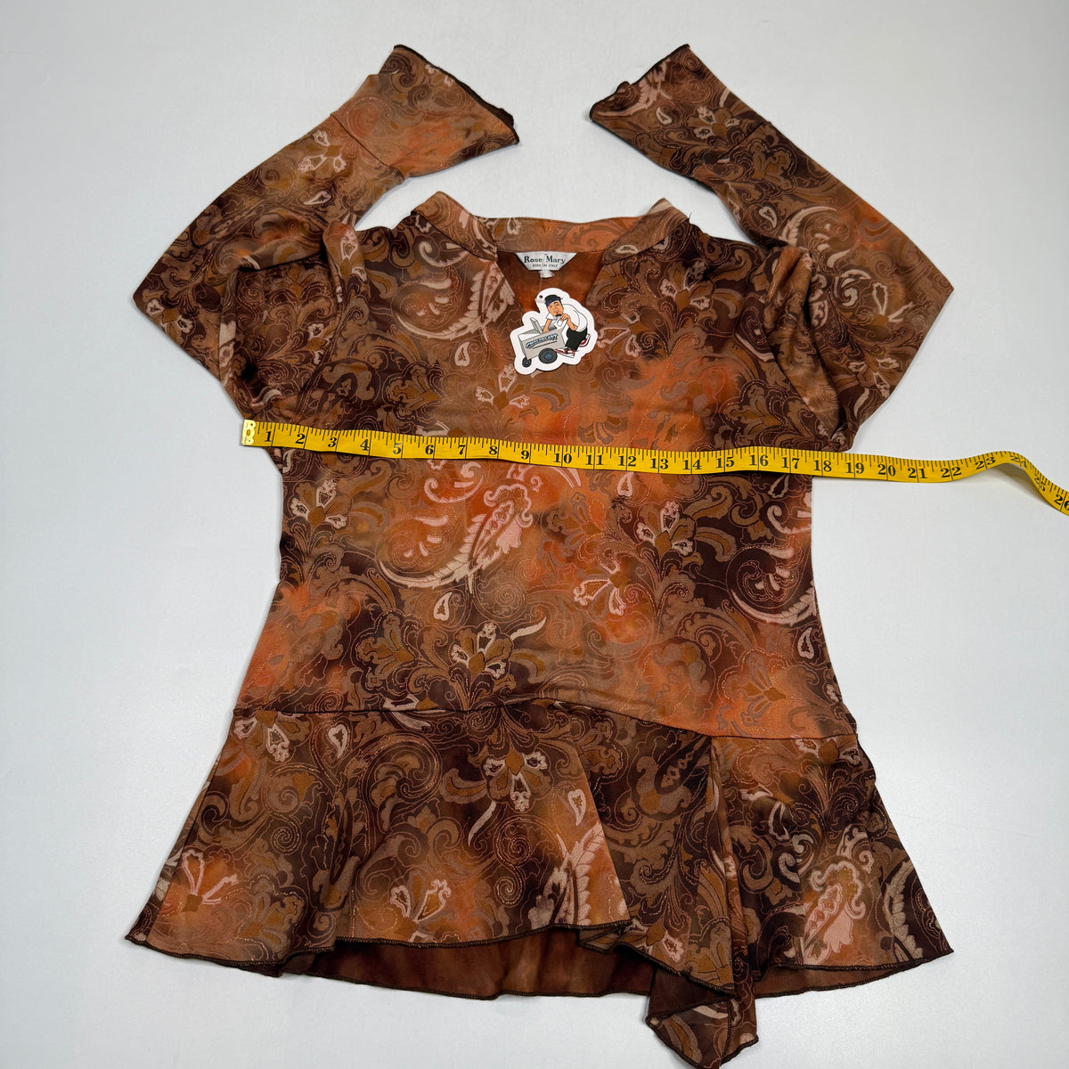 Y2K Rose Mary Made in Italy Paisley Peplum Bell Blouse M Brown