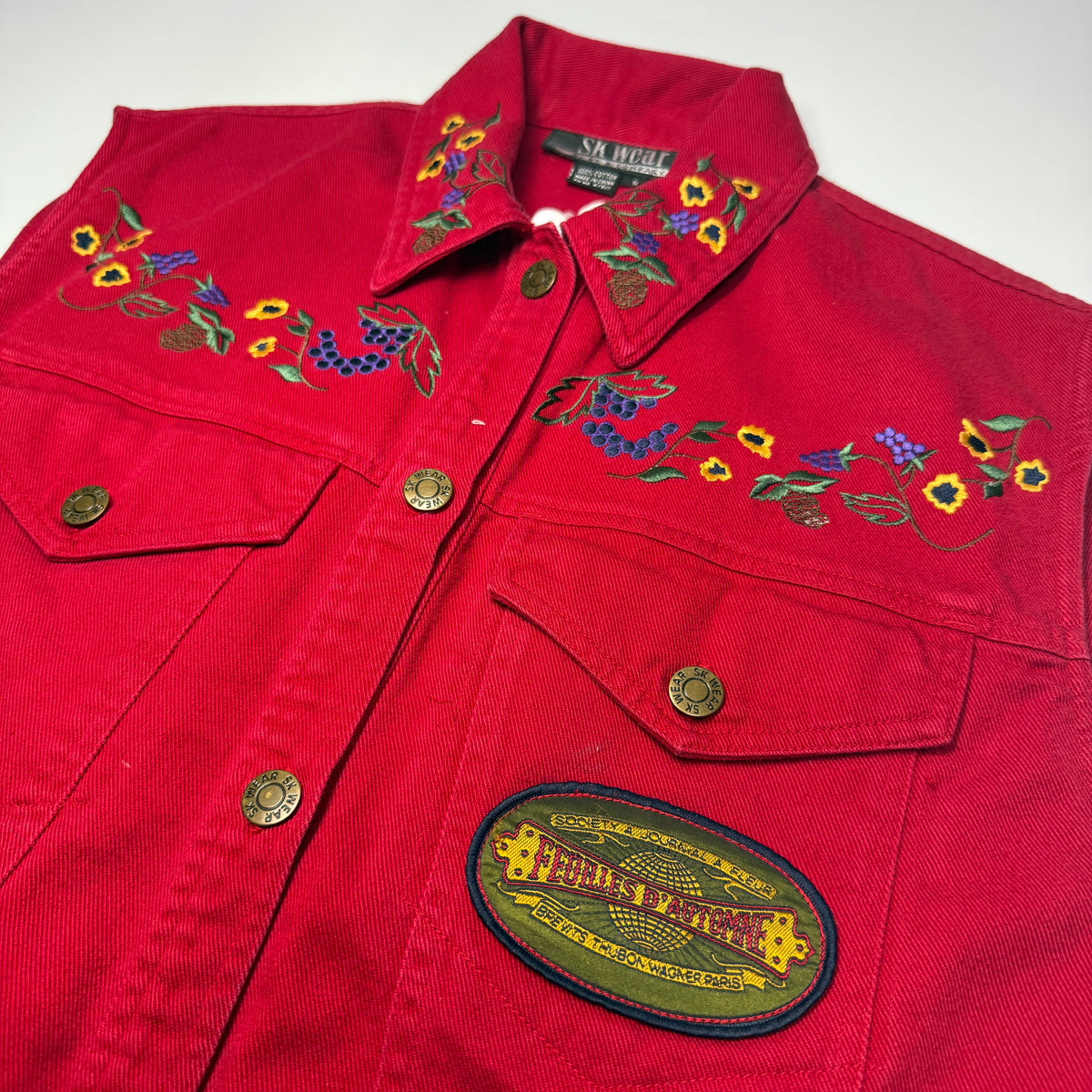 VTG Ski Wear Floral embroidered Vest S Red