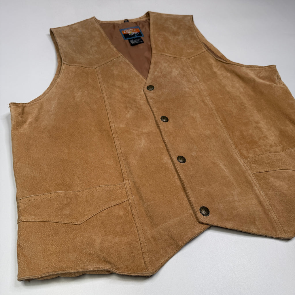 VTG Cripple Creek Suede Leather Vest S XL Brown