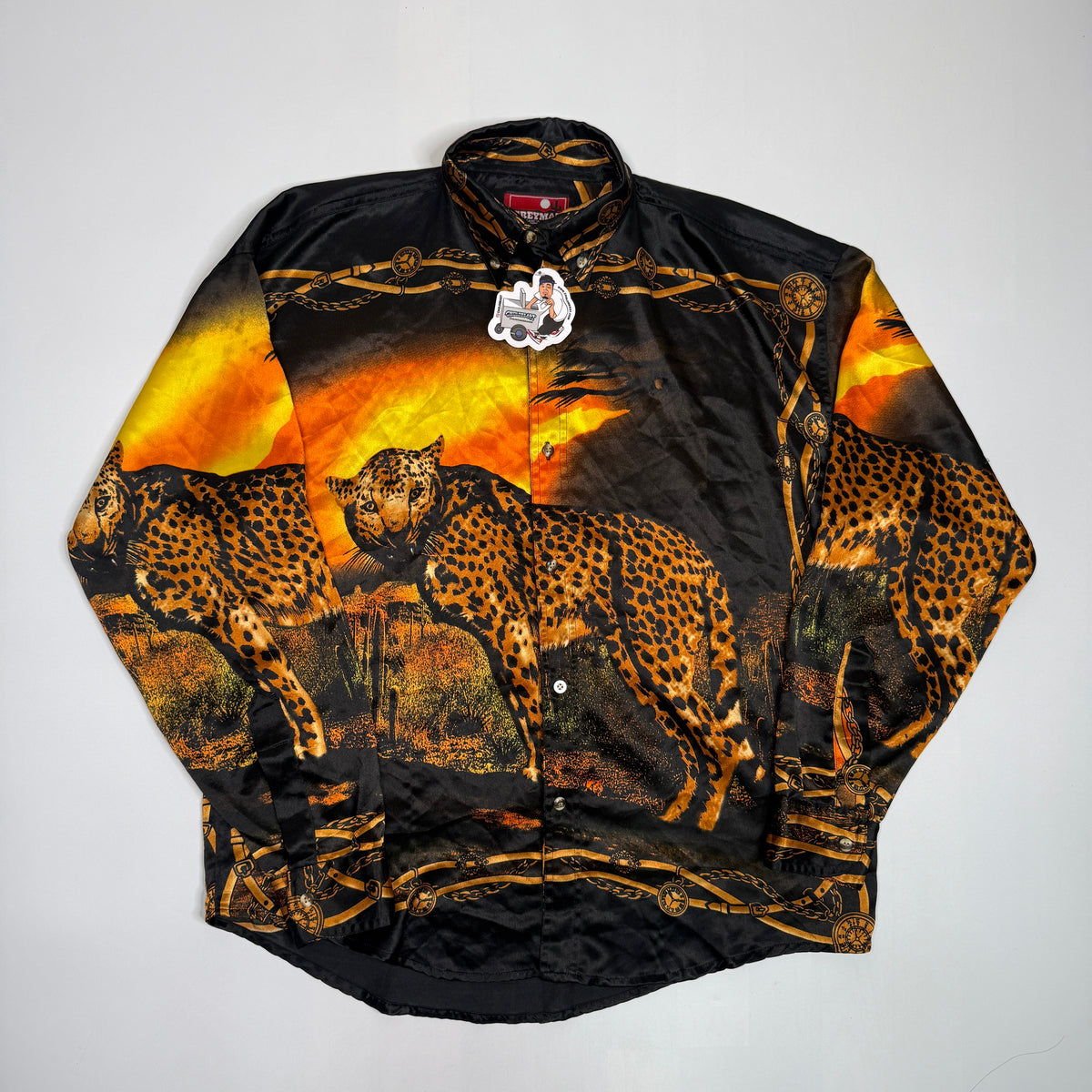 VTG Greymax Leopard Silk Button Up L