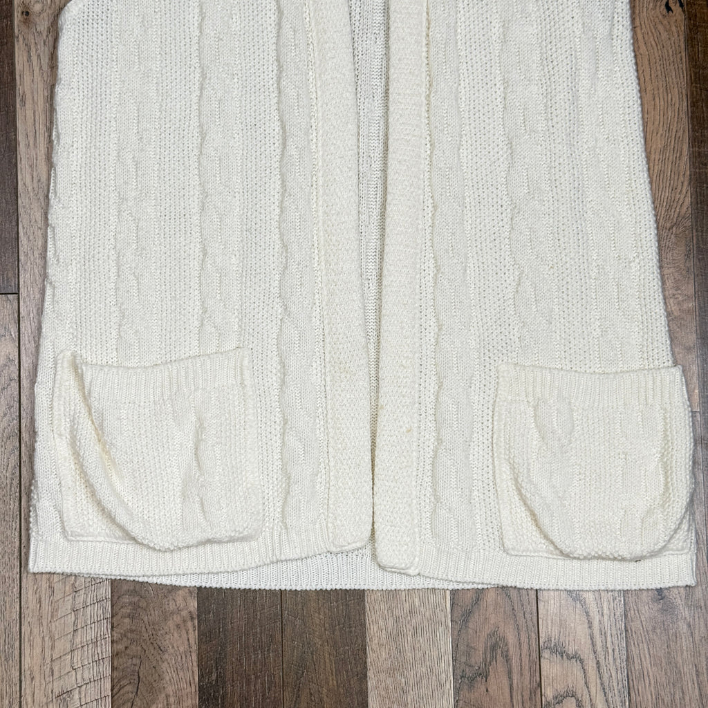 VTG Acrylic Orlon Sweater Vest Cable Knit Cardigan L Ivory