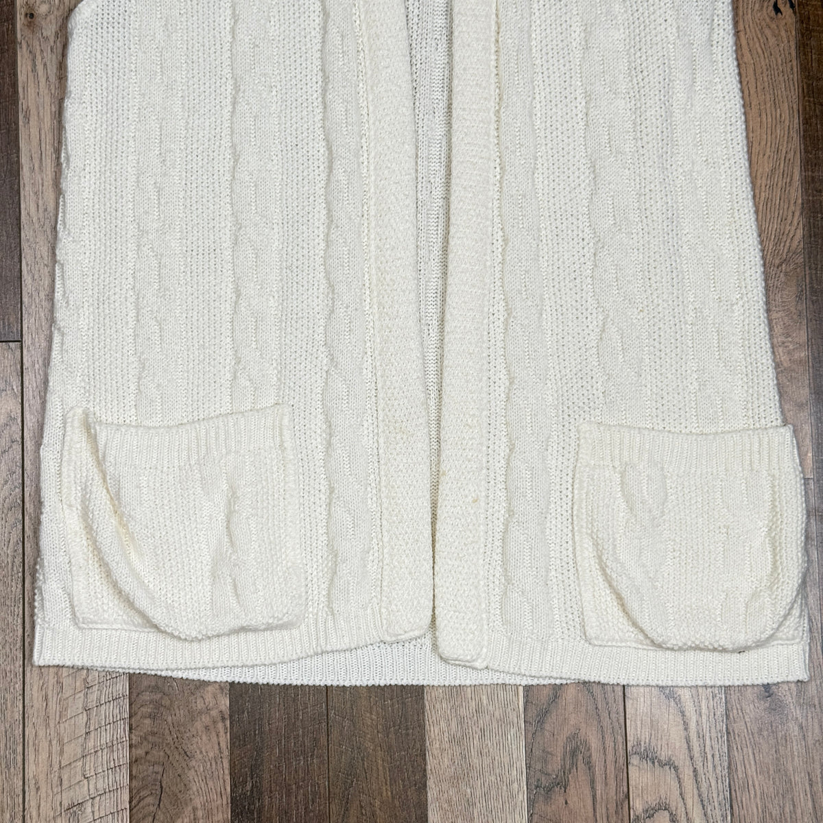 VTG Acrylic Orlon Sweater Vest Cable Knit Cardigan L Ivory