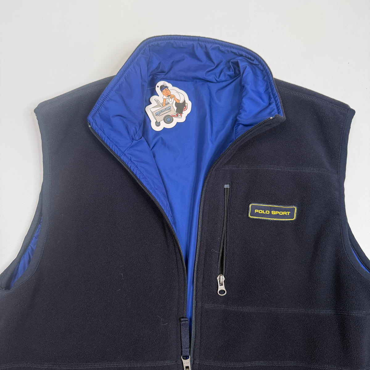 VTG Polo Sport Polartec Fleece Reversible Vest L Blue