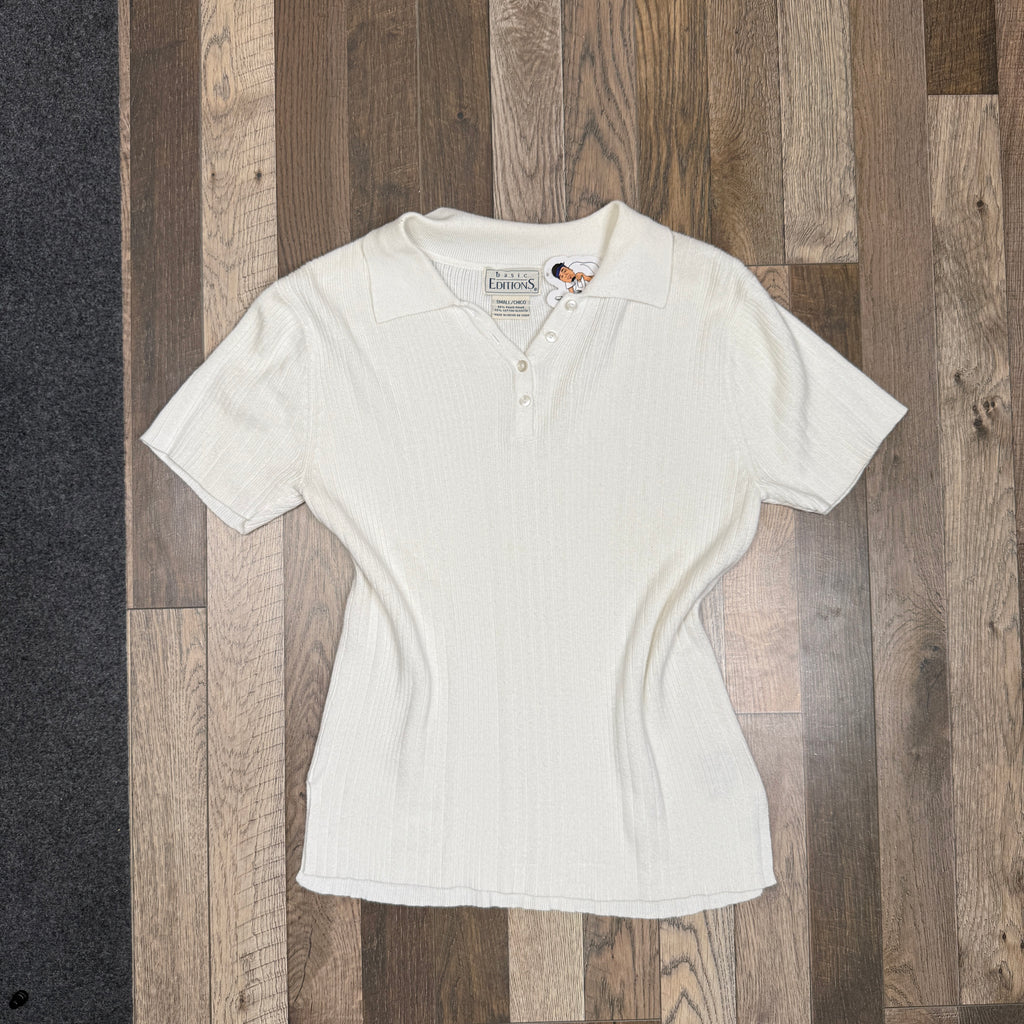 VTG Basic Editions Polo Top Ribbed Knit Top S White