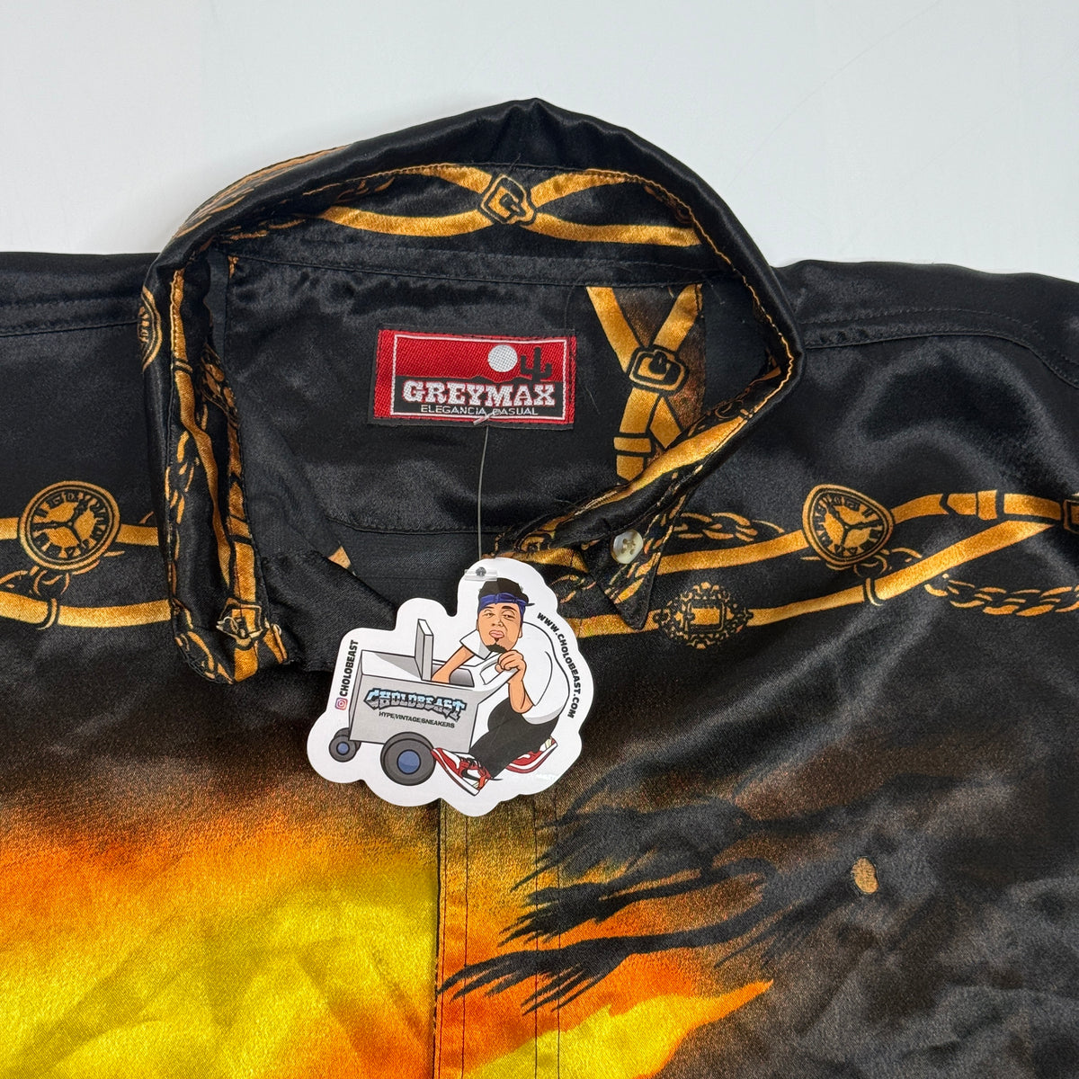VTG Greymax Leopard Silk Button Up L