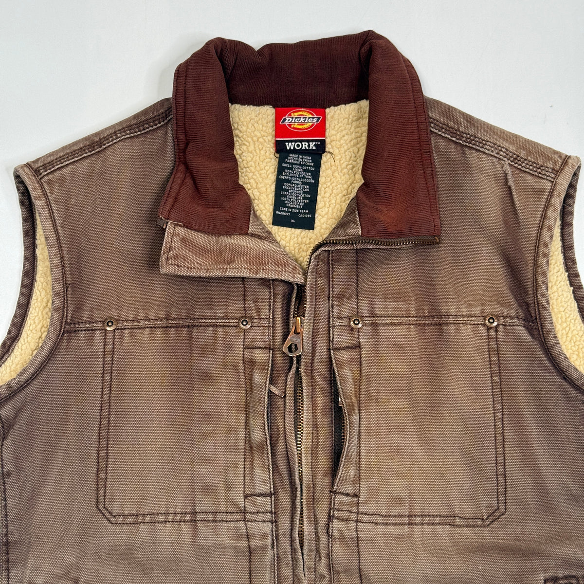 Dickies Distressed Sherpa Lined Vest S Brown