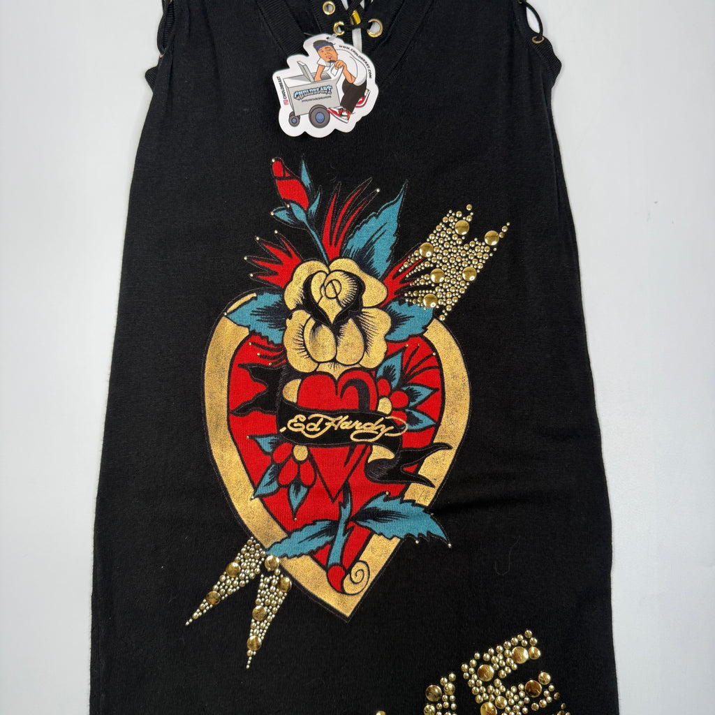 Ed Hardy Love Graphic Rhinestone Bodycon Dress S