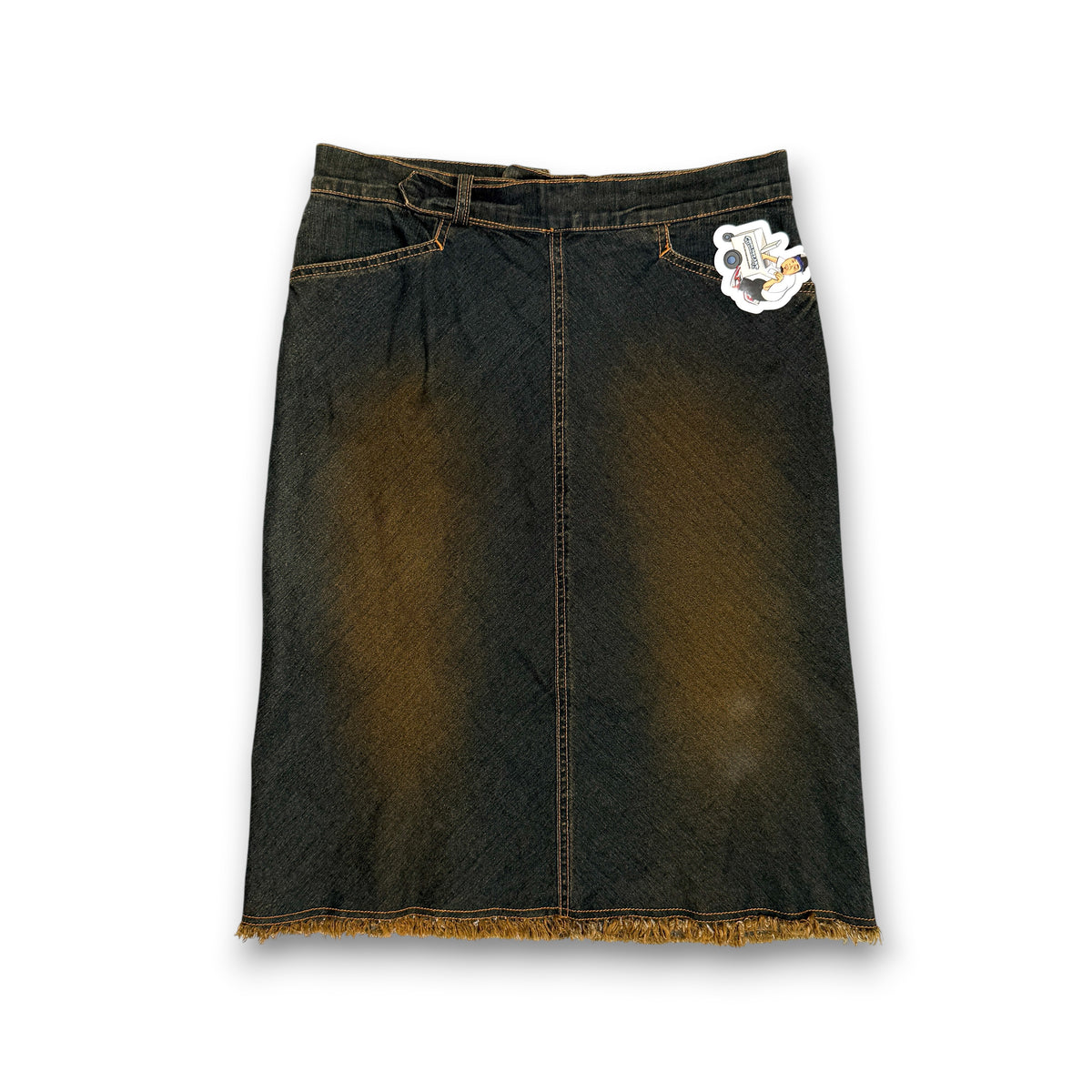 Y2K Be Bop Dark Wash Frayed-Hem Denim Midi Skirt 30" M