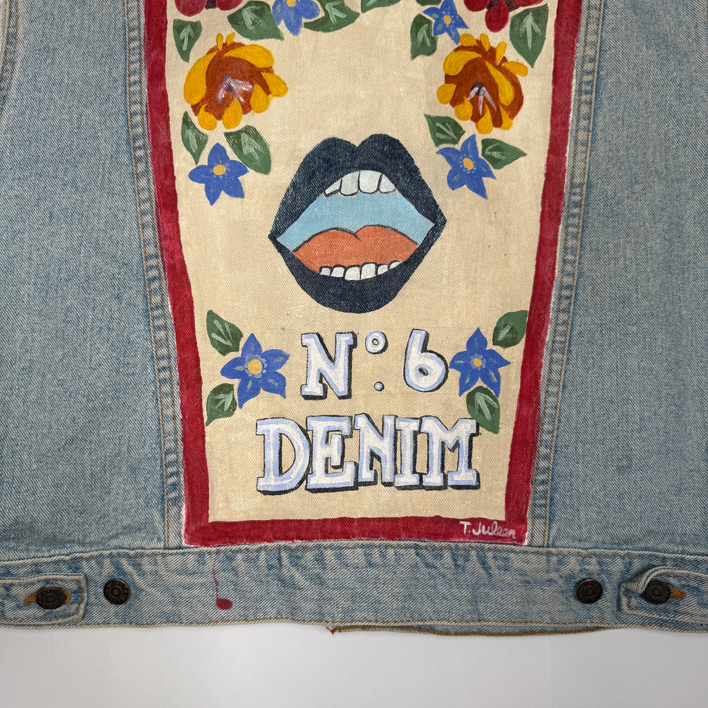 VTG Levis Cut Off Floral Hand Painted Denim Vest S/M