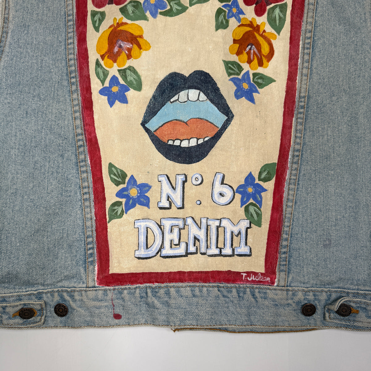 VTG Levis Cut Off Floral Hand Painted Denim Vest S/M
