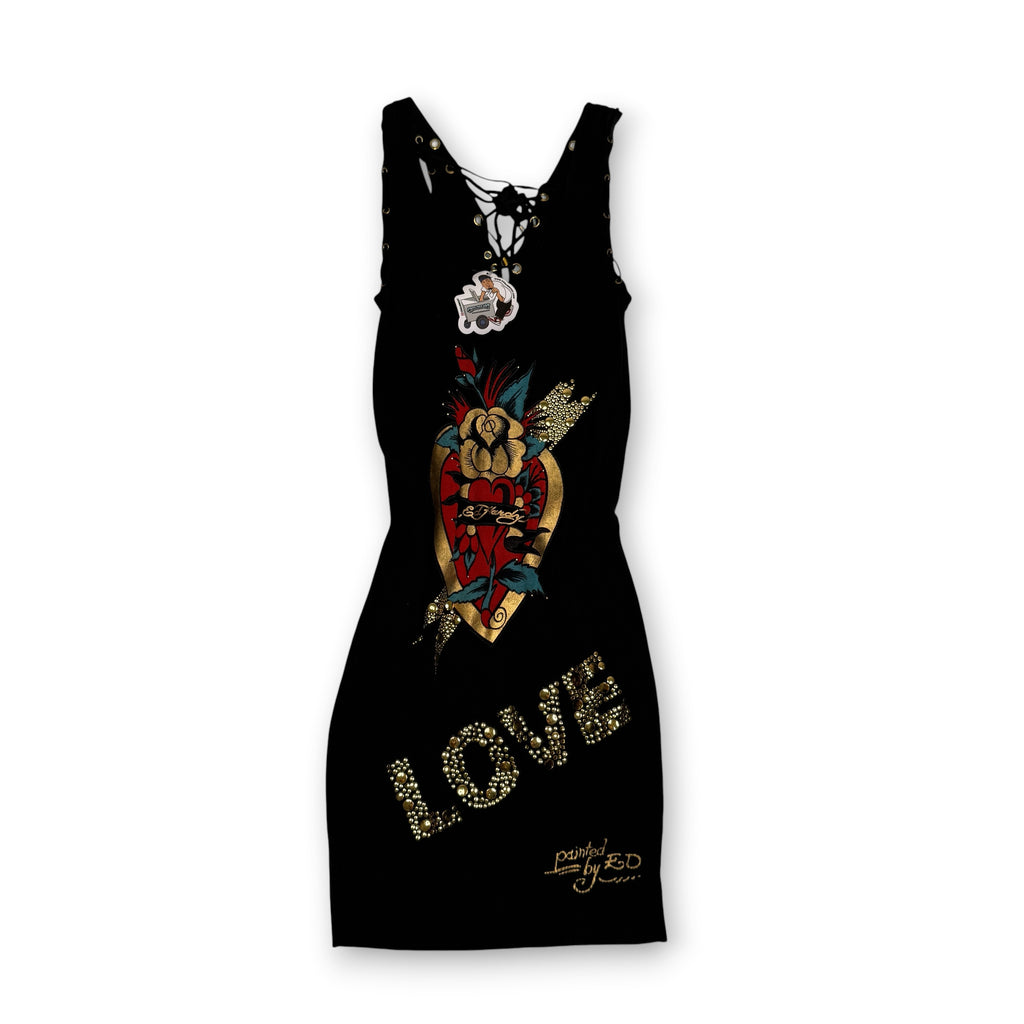 Ed Hardy Love Graphic Rhinestone Bodycon Dress S