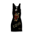 Ed Hardy Love Graphic Rhinestone Bodycon Dress S