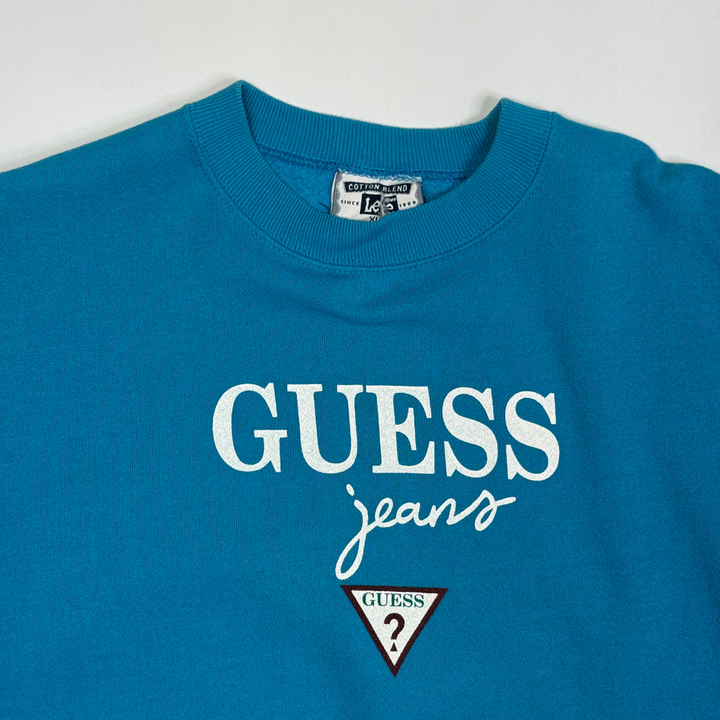 VTG Guess Jeans Spell Out Sweatshirt L/M Blue