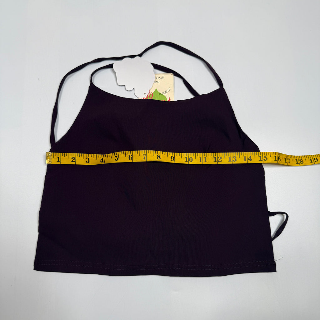 NWT Y2K Strappy Halter Top Open Back Side Tie S Burgundy