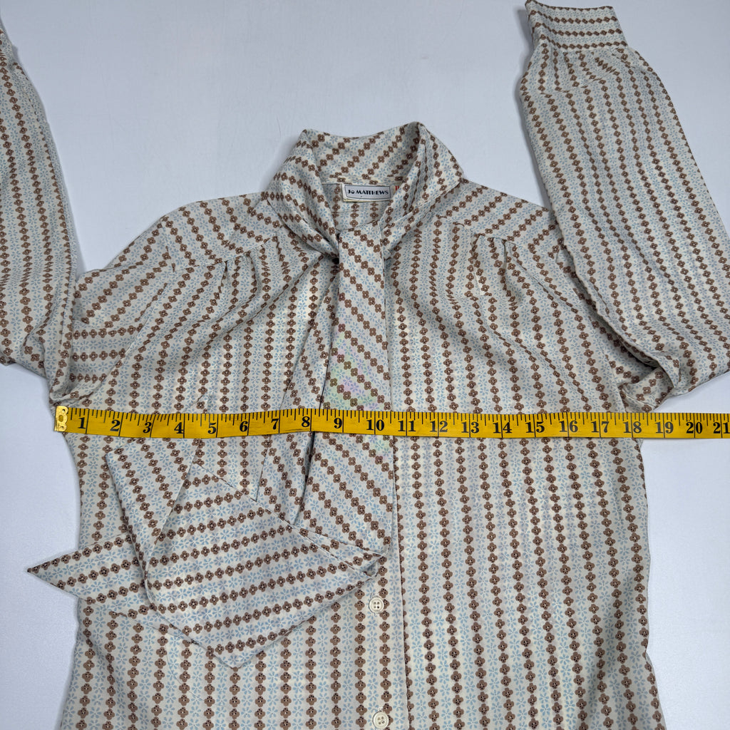 VTG Jo Matthews Floral Stripe Secretary Blouse Pussyow Secretary Blouse S/M Beige
