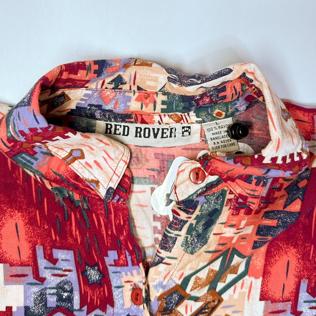 VTG Red Rover Native Rayon Button Up L