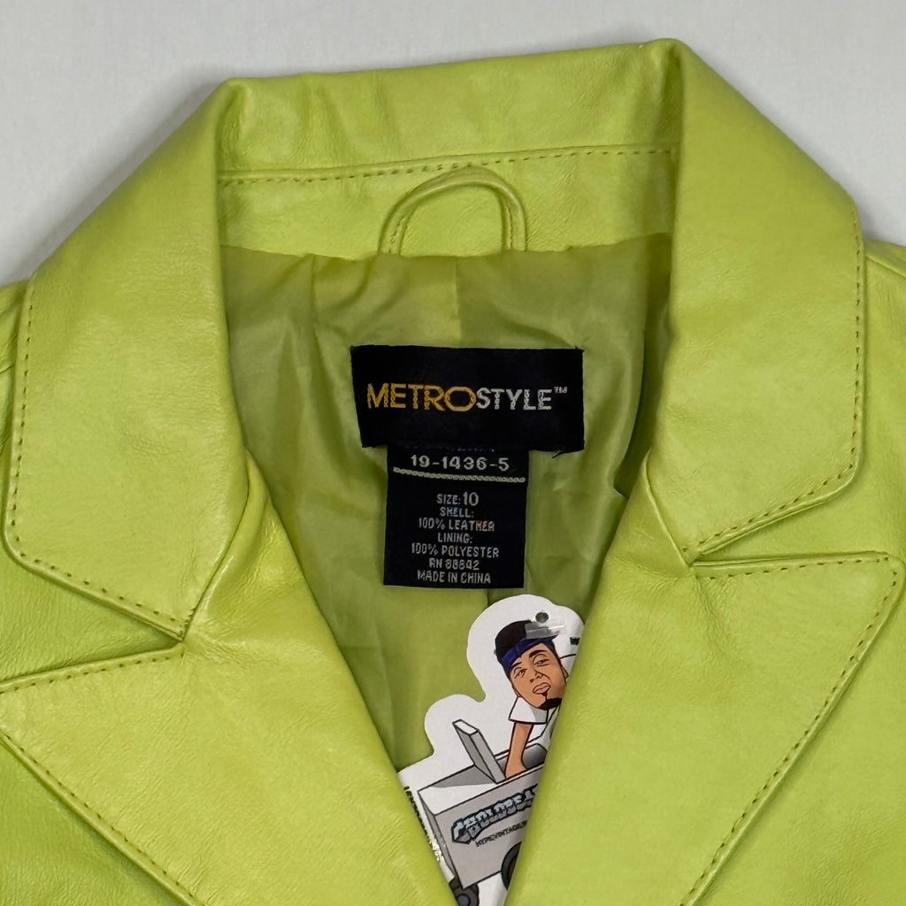 Y2K Metrostyle Leather Pantsuit Set Ombre Blazer Flare Pants L Green Blue