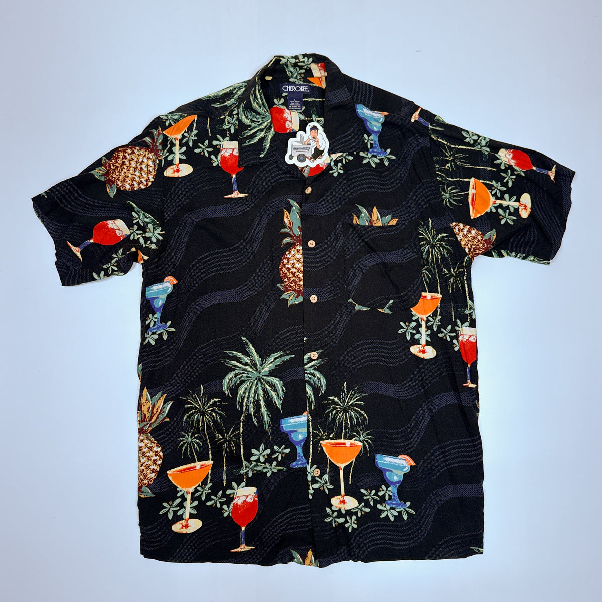 VTG Cherokee Cocktails Rayon Button Up L
