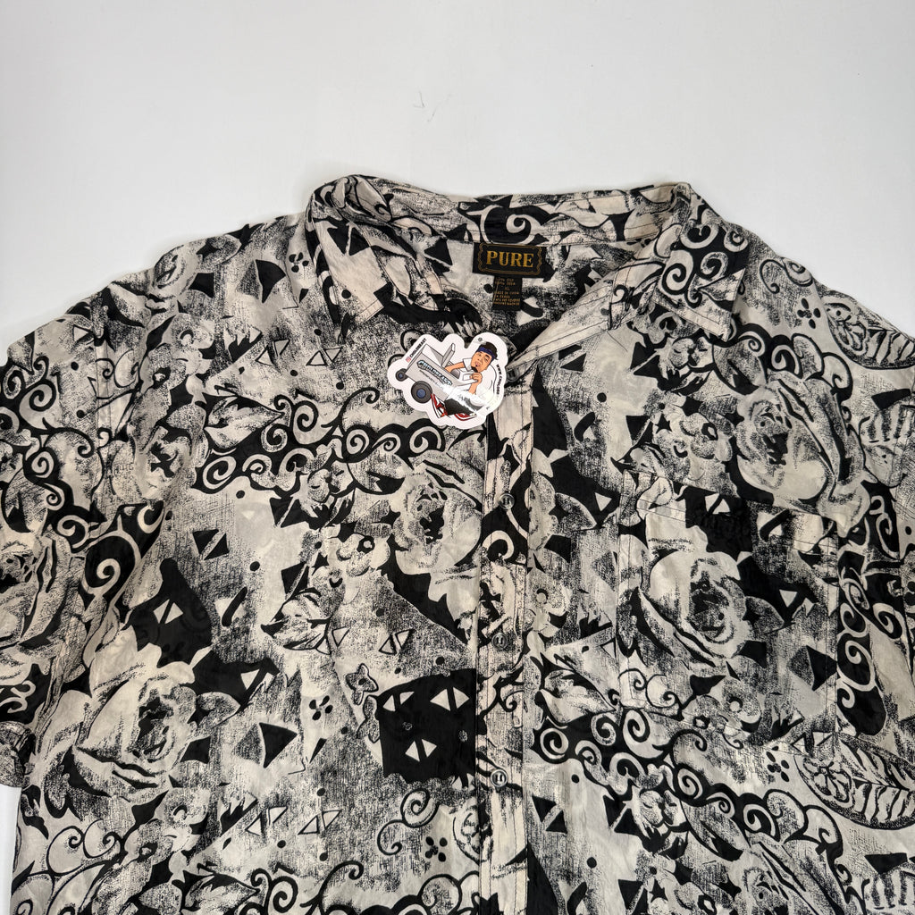 VTG Pure Floral Geometric Silk Button Up XL