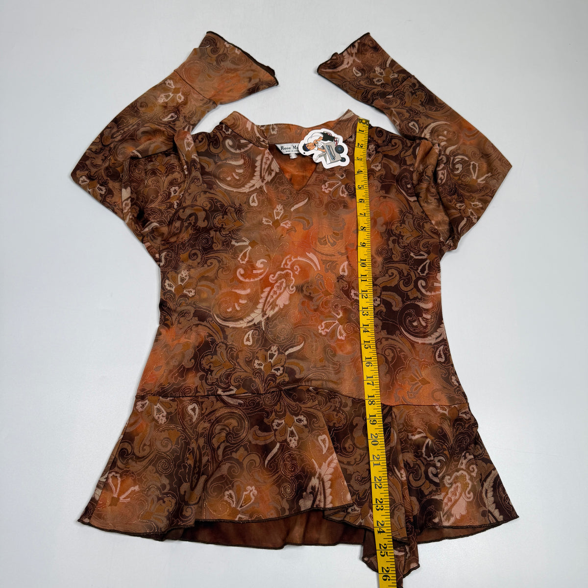 Y2K Rose Mary Made in Italy Paisley Peplum Bell Blouse M Brown