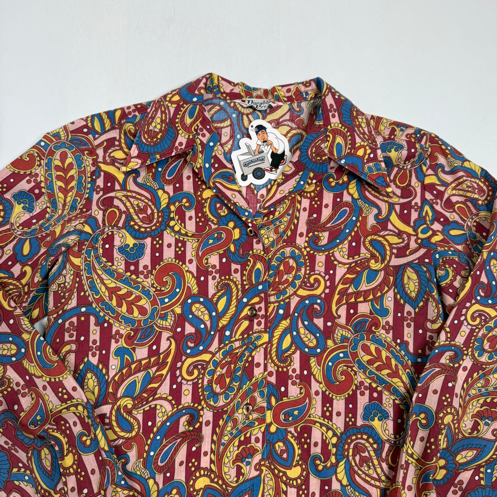 VTG Durable Press Paisley Butterfly Collar L/S Button Up S