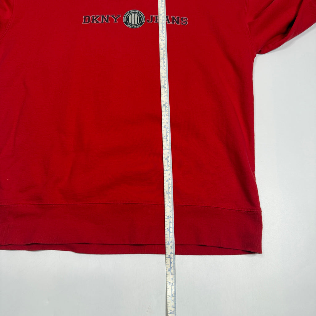 Y2K DKNY Jeans Spell Out Sweatshirt L Red