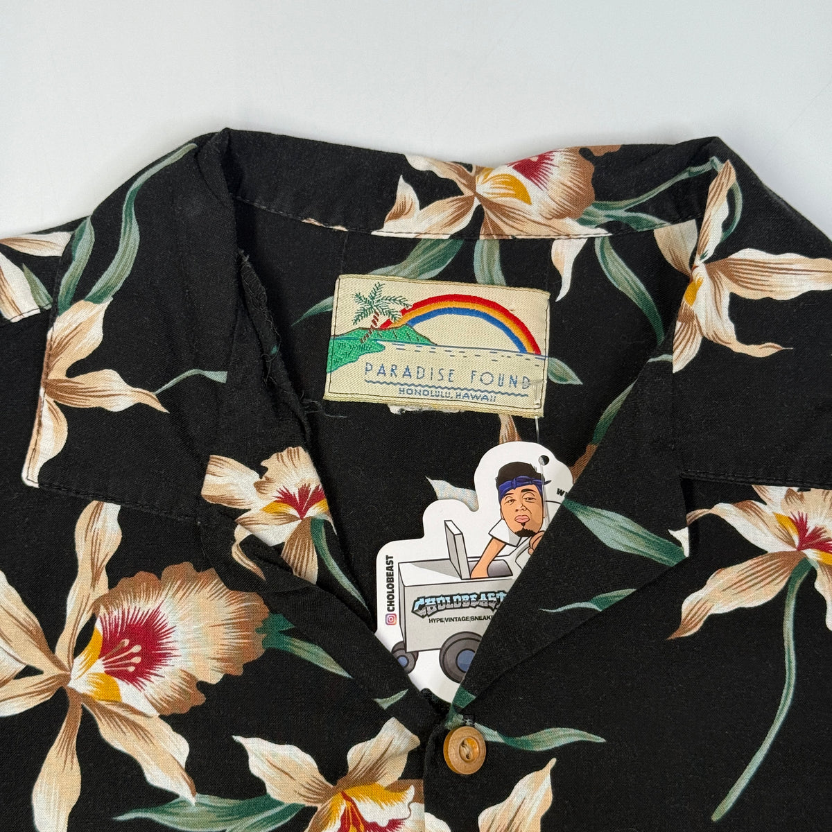 VTG Paradise Found Cattleya Orchid Hawaiian Button Up M