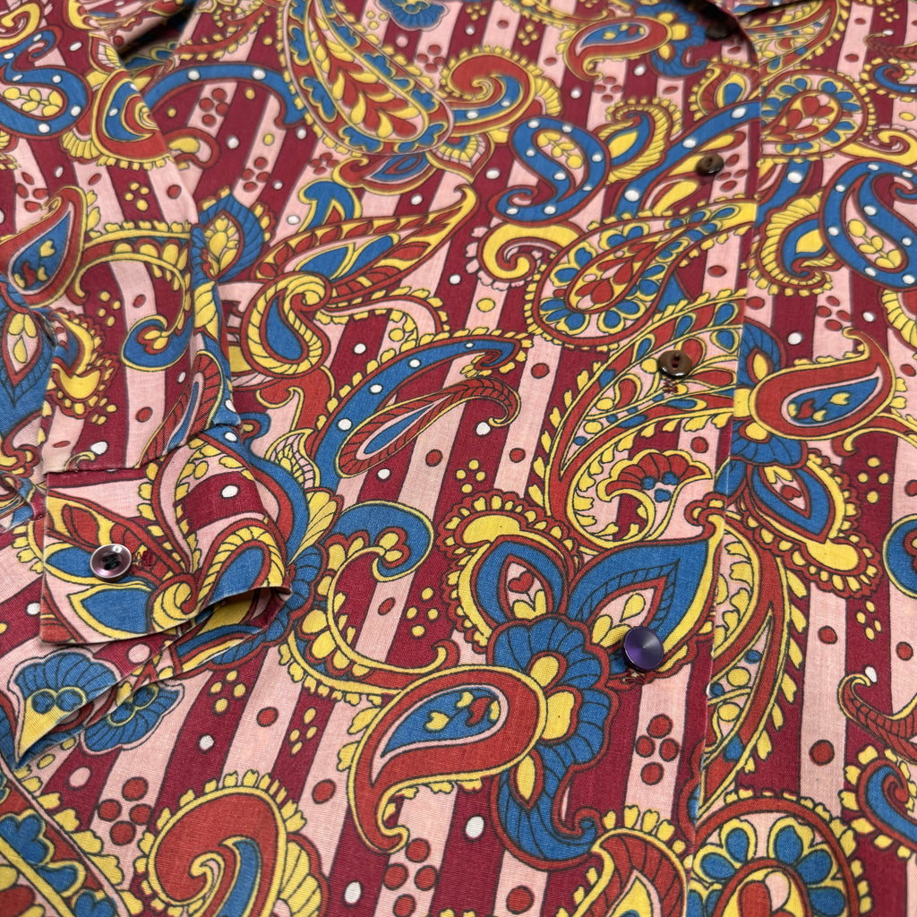 VTG Durable Press Paisley Butterfly Collar L/S Button Up S