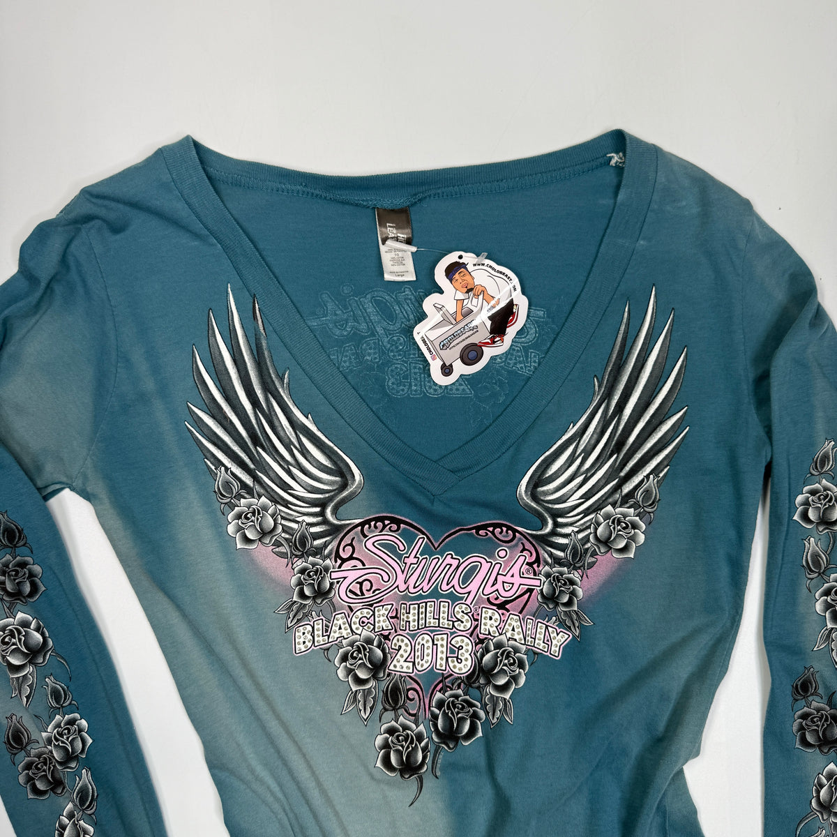 Y2K 2013 Sturgis Black Hills Rally V Neck L/S T Shirt S Blue