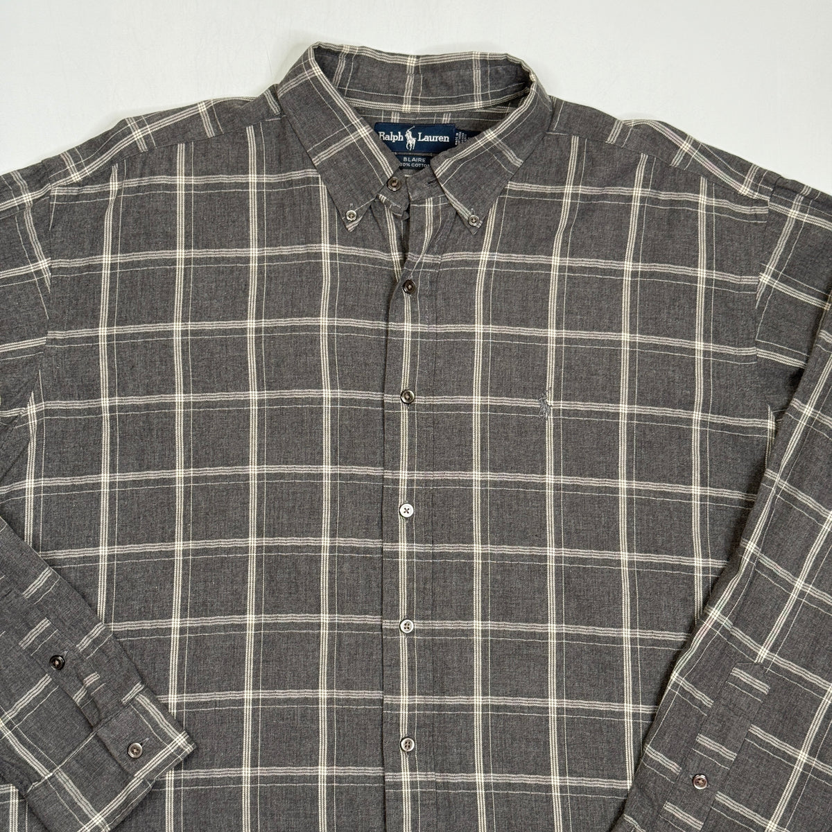 VTG Ralph Lauren Tattersall Check L/S Button Up XL Grey