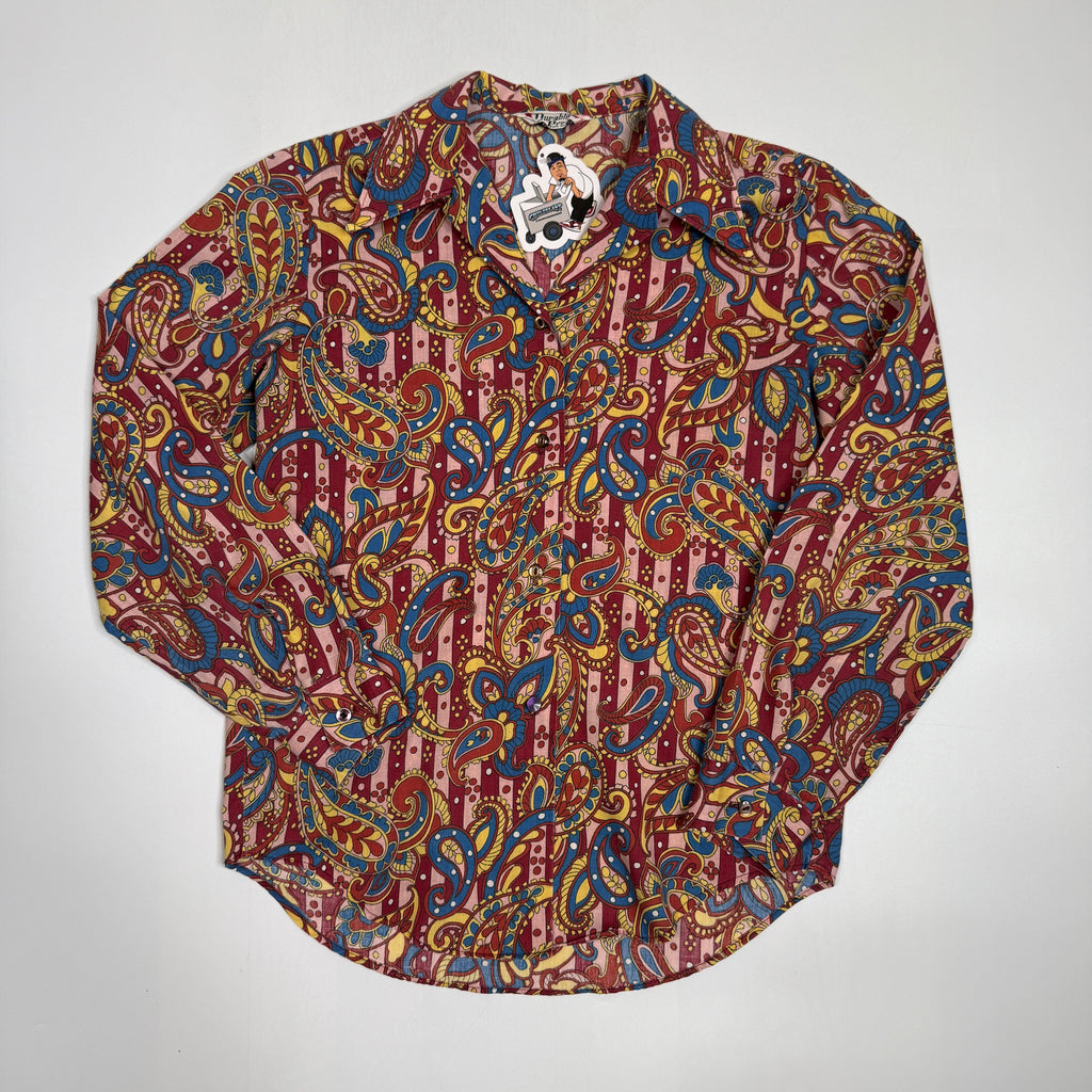 VTG Durable Press Paisley Butterfly Collar L/S Button Up S