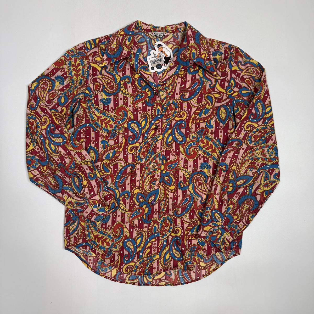 VTG Durable Press Paisley Butterfly Collar L/S Button Up S