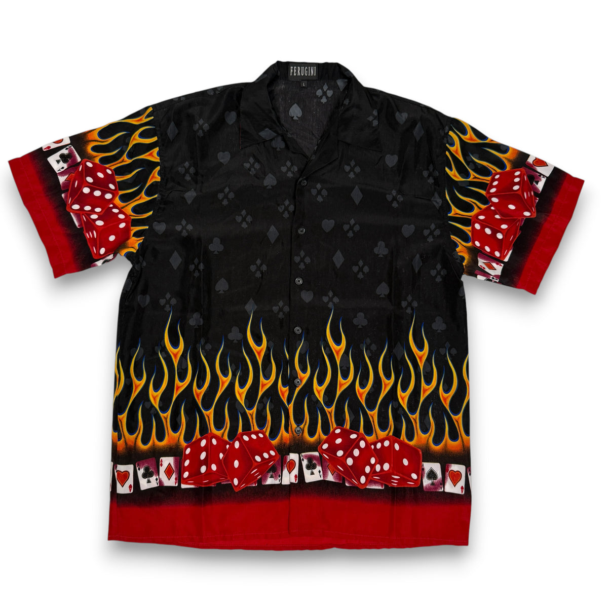 Y2K Ferugini Flaming Dice Oversize Button Up XL