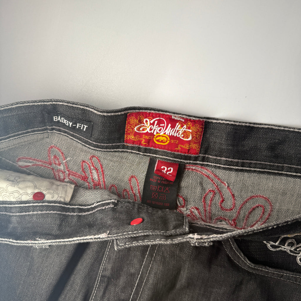 Ecko Unltd Dragon Baggy Fit Embroidered Denim Jeans Black