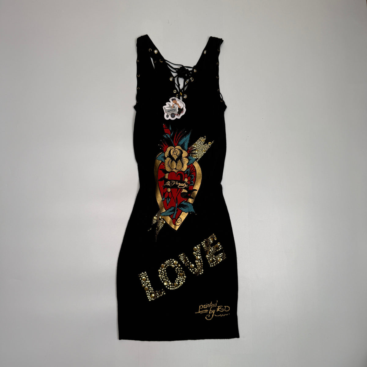 Ed Hardy Love Graphic Rhinestone Bodycon Dress S