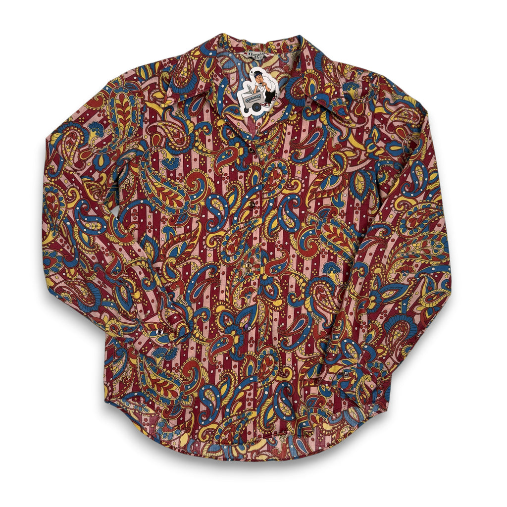 VTG Durable Press Paisley Butterfly Collar L/S Button Up S