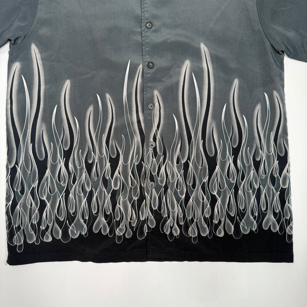 Y2K Flame Oversized Button Up XL/L Grey