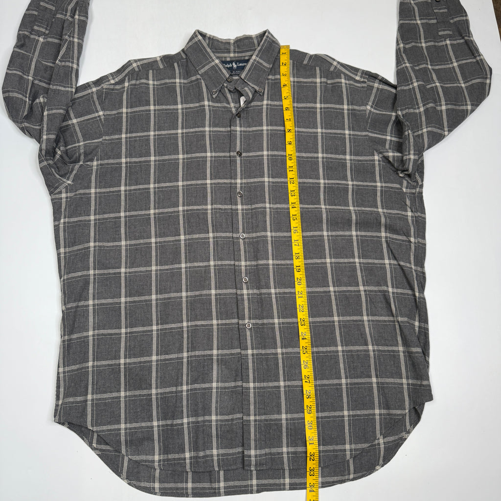 VTG Ralph Lauren Tattersall Check L/S Button Up XL Grey