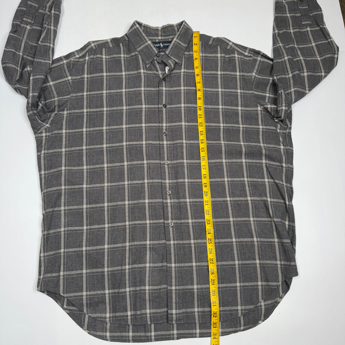 VTG Ralph Lauren Tattersall Check L/S Button Up XL Grey