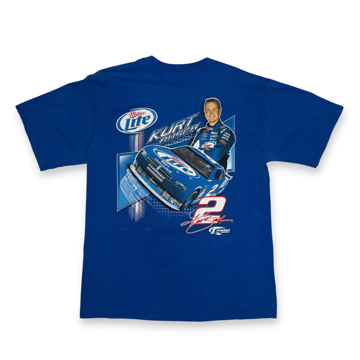 Y2K Kurt Busch 2 Miller Lite Nascar T Shirt M Blue