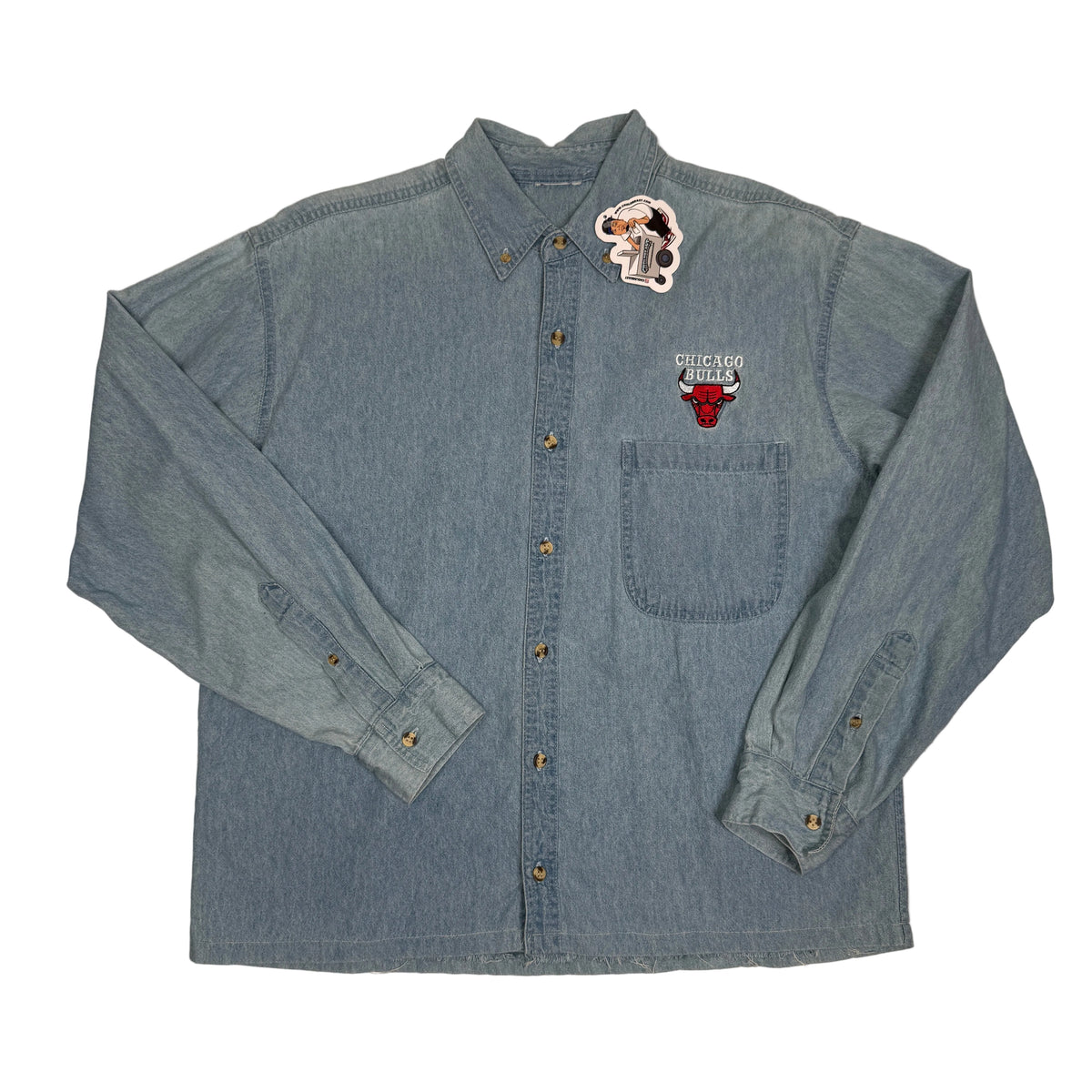 VTG Chicago Bulls Embroidered Denim L/S Button Up M