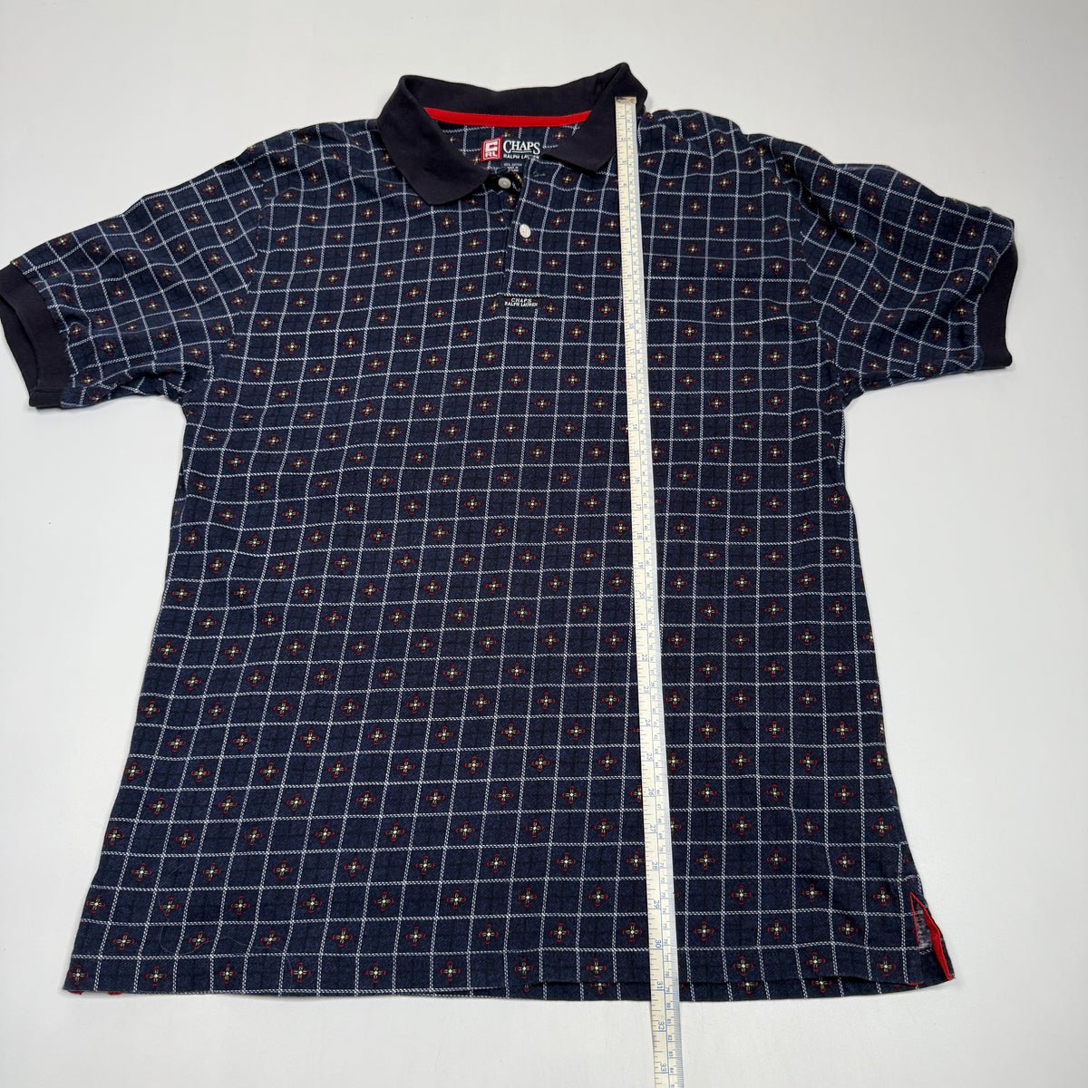 VTG Chaps Ralph Lauren Checkered Polo Shirt L Navy