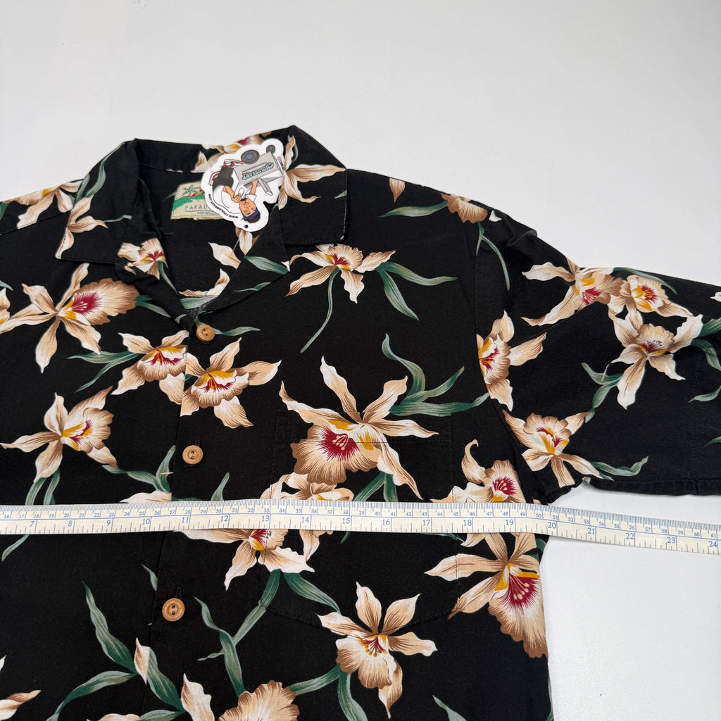 VTG Paradise Found Cattleya Orchid Hawaiian Button Up M