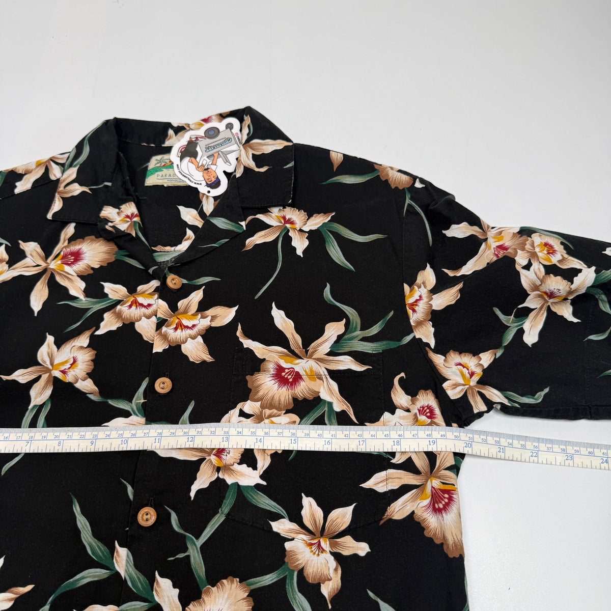 VTG Paradise Found Cattleya Orchid Hawaiian Button Up M